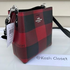 COACH Mini Town Bucket Bag with Buffalo Plaid Print